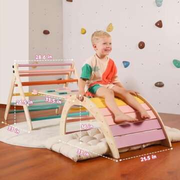 Yopnoyik Pikler Triangle Set with Cushion Large, 5 in 1 Toddler Climbing Toys Indoor, Montessori Fol...