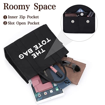 Canvas Tote Bags for Women Handbag Tote Purse with Zipper Canvas Crossbody Bag for Office, Travel