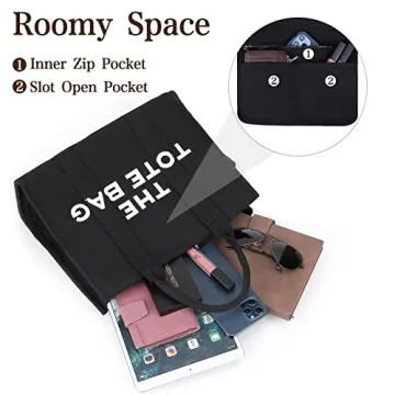 Canvas Tote Bags for Women Handbag Tote Purse with Zipper Canvas Crossbody Bag for Office, Travel