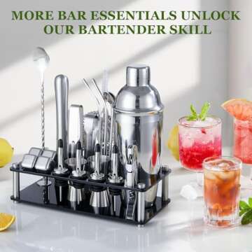 Cocktail Shaker Set, 23-Piece Stainless Steel Bartender Kit with Acrylic Stand & Cocktail Recipes Bo...
