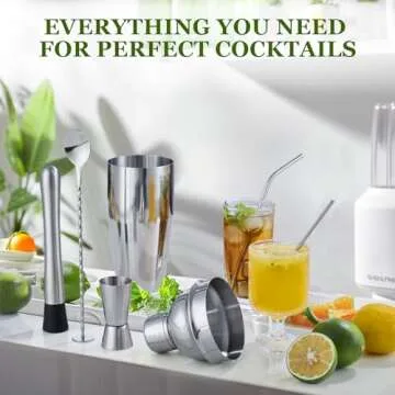Cocktail Shaker Set, 23-Piece Stainless Steel Bartender Kit with Acrylic Stand & Cocktail Recipes Booklet, Professional Bar Tools for Drink Mixing, Home, Bar, Party (Include 4 Whiskey Stones)