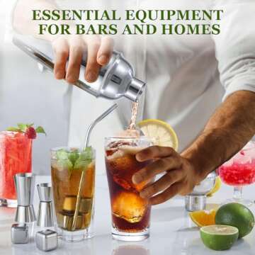 Cocktail Shaker Set, 23-Piece Stainless Steel Bartender Kit with Acrylic Stand & Cocktail Recipes Booklet, Professional Bar Tools for Drink Mixing, Home, Bar, Party (Include 4 Whiskey Stones)