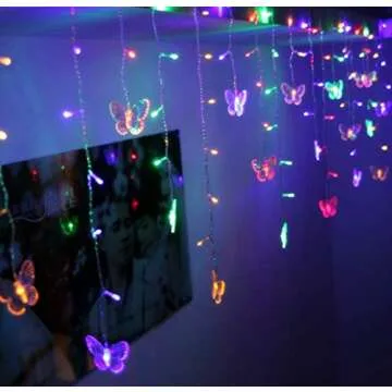 BJYHIYH Curtain Fairy Lights 4.9ft x 1.6ft 8 Modes LED Butterfly Twinkle Lights Curtain String Light...