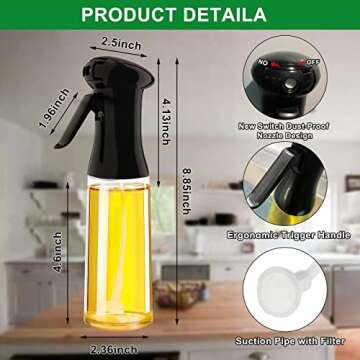 Oil Sprayer for Cooking, 210ml Olive Oil Sprayer Mister Spray Bottle - New Upgraded Dustproof Switch Design Glass Oil Spritzer Dispenser Kitchen Gadgets for Air Fryer,Salad,BBQ,Making,Baking,Frying