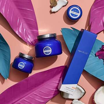 Capri Blue Signature Jar Candles - Long Lasting Soy Wax Blend - Luxury Tropical Scented Candles - Comes in Blue Decorative Glass Jar (Coconut Santal, 8 oz)