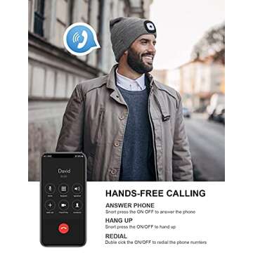 Wmcaps Bluetooth Beanie with a Light, Unisex USB Rechargeable 4 LED Fashlight Hat with Cordless Headphones, Unique Christmas Birthday Gifts for Men Him Husband Teen Black