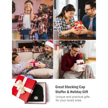 Wmcaps Bluetooth Beanie with a Light, Unisex USB Rechargeable 4 LED Fashlight Hat with Cordless Headphones, Unique Christmas Birthday Gifts for Men Him Husband Teen Black