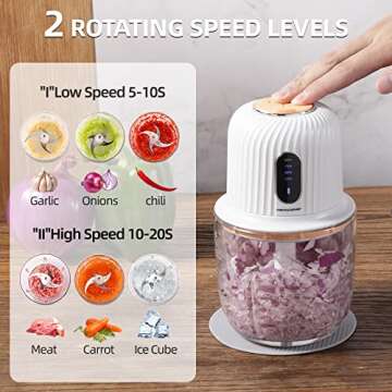 Cordless Food Processor Electric, 600ML Small Electric Food Chopper Glass Bowl for Meat Vegetables Onions Garlic, Meat Chopper Blender