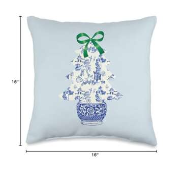 Chinoiserie Christmas Winter Blue Willow Home Decor Hanukkah Throw Pillow