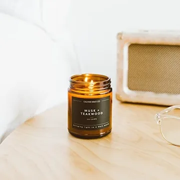 Calyan Wax Candle: Musk & Teakwood | Premium Essential Oils | Gift Charm