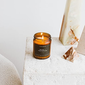 Calyan Wax Candle: Musk & Teakwood | Premium Essential Oils | Gift Charm