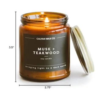 Calyan Wax Candle: Musk & Teakwood | Premium Essential Oils | Gift Charm