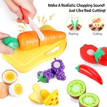 33pcs Cutting Pretend Play Food Toys for Kids Kitchen Set Playset Accessories BPA Free Peel & Cut To...