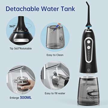 ByDiffer Water Flosser, Cordless Water Flossers for Teeth Cleaning Picks, 300ML 5 DIY Modes 5 Water Jet Tips Rechargeable IPX7 Waterproof Dental Portable Oral Irrigator, Black