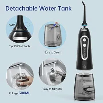 ByDiffer Water Flosser, Cordless Water Flossers for Teeth Cleaning Picks, 300ML 5 DIY Modes 5 Water Jet Tips Rechargeable IPX7 Waterproof Dental Portable Oral Irrigator, Black