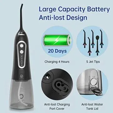 ByDiffer Water Flosser, Cordless Water Flossers for Teeth Cleaning Picks, 300ML 5 DIY Modes 5 Water Jet Tips Rechargeable IPX7 Waterproof Dental Portable Oral Irrigator, Black