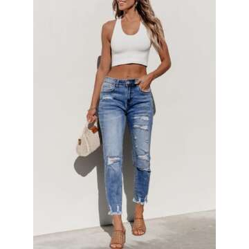 Sidefeel Women's Distressed Boyfriend Jeans for Trendy Style