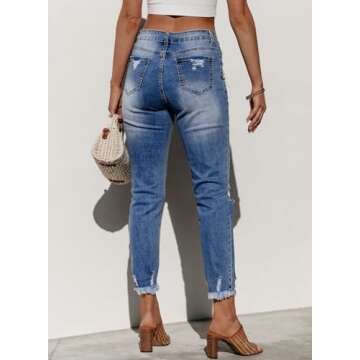 Sidefeel Women's Distressed Boyfriend Jeans for Trendy Style