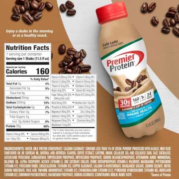 Premier Protein Shake, Café Latte 30g Protein Low Sugar 11.5oz