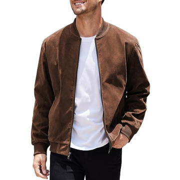 COOFANDY Mens Varsity Bomber Jacket Casual Lightweight Faux Suede Coat