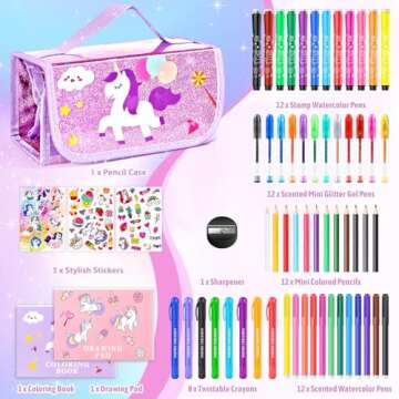 Rocamdo Fruit Scented Washable Markers Set, Art Colored Pencil Case, Glitter Coloring Pens Drawing K...