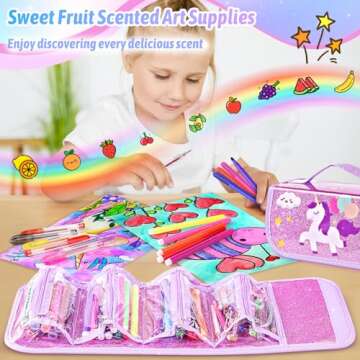Rocamdo Fruit Scented Washable Markers Set, Art Colored Pencil Case, Glitter Coloring Pens Drawing Kit Stuff 63PCS Art Supplies for Kids Ages 4-6-8, Birthday Gifts for Teens Girls 4 5 6 7 8 9 Year Old
