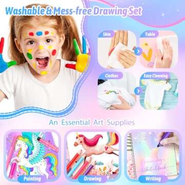 Rocamdo Fruit Scented Washable Markers Set, Art Colored Pencil Case, Glitter Coloring Pens Drawing Kit Stuff 63PCS Art Supplies for Kids Ages 4-6-8, Birthday Gifts for Teens Girls 4 5 6 7 8 9 Year Old