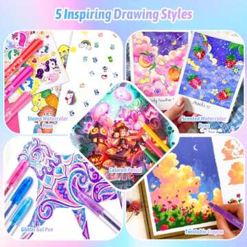 Rocamdo Fruit Scented Washable Markers Set, Art Colored Pencil Case, Glitter Coloring Pens Drawing Kit Stuff 63PCS Art Supplies for Kids Ages 4-6-8, Birthday Gifts for Teens Girls 4 5 6 7 8 9 Year Old