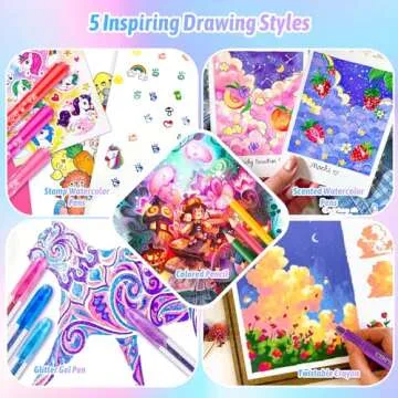 Rocamdo Fruit Scented Washable Markers Set, Art Colored Pencil Case, Glitter Coloring Pens Drawing Kit Stuff 63PCS Art Supplies for Kids Ages 4-6-8, Birthday Gifts for Teens Girls 4 5 6 7 8 9 Year Old