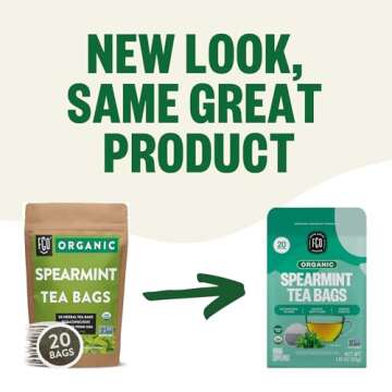 FGO Organic Spearmint Leaf Tea, 20 Eco-Conscious Tea Bags, Caffeine Free, Packaging May Vary (Pack of 1)
