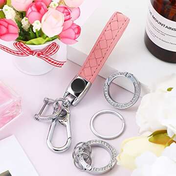 Stylish Leather Car Keychain Set with Rhinestone