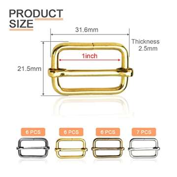 CooBigo 25 Pack 1 Inch Metal Adjustable Slide Buckles Tri-Glide Rectangle Adjuster Suspender Strap S...