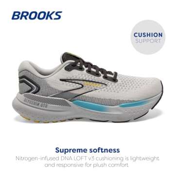 Brooks Men's Glycerin GTS 21 Supportive Running Shoe - Coconut/Forged Iron/Yellow - 10 Medium