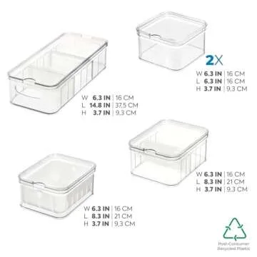 iDesign Crisp 5-Piece Recycled Plastic Refrigerator Organizer Bin Set with Lids, Clear/White