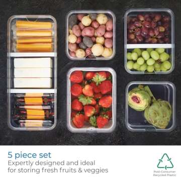 iDesign Crisp 5-Piece Recycled Plastic Refrigerator Organizer Bin Set with Lids, Clear/White