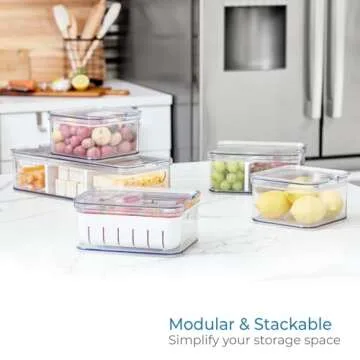 iDesign Crisp 5-Piece Recycled Plastic Refrigerator Organizer Bin Set with Lids, Clear/White