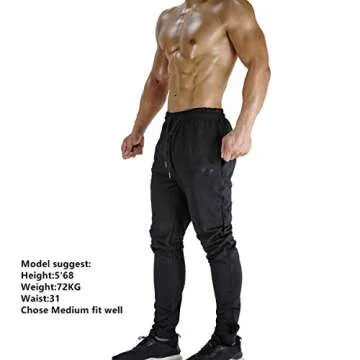 BROKIG Mens Zip Jogger Pants - Casual Gym Fitness Trousers Comfortable Tracksuit Slim Fit Bottoms Sweat Pants with Pockets (Medium, Black)