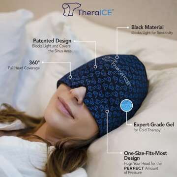 TheraICE Migraine Relief Cap, Soothing Headache Ice Pack Mask Products, Cooling Gel Hat, Face Cold C...