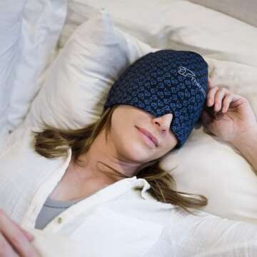 TheraICE Migraine Relief Cap, Soothing Headache Ice Pack Mask Products, Cooling Gel Hat, Face Cold Compress Head Wrap for Tension Headache Relief, Stress & Hangover Migraine Headache Relief Cap Mask