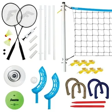 Franklin Sports Fun 5 Combo Outdoor Game Set - Backyard, Beach + Camping Games for Kids - Badminton,...