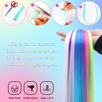 12PCS Colored Red and Blue Hair Extensions 22 Inch Colorful Clip in Hair Extensions Straight Synthetic Hairpiece for Women Kids Girls Halloween Christmas Cosplay, (Red+Blue)
