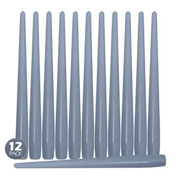 Hyoola Tall Taper Candles - 10 Inch Grey Blue Unscented Dripless Taper Candles - 8 Hour Burn Time - 12 Pack