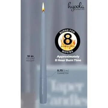 Hyoola Tall Taper Candles - 10 Inch Grey Blue Unscented Dripless Taper Candles - 8 Hour Burn Time - 12 Pack