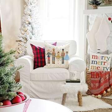 HERHOME Merry Christmas Pillow Covers 18x18 Inch Set of 4 Nutcracker Christmas Decor Ballet Xmas Tre...