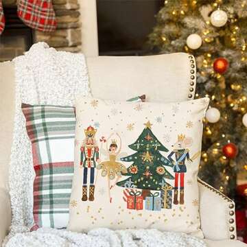 HERHOME Merry Christmas Pillow Covers 18x18 Inch Set of 4 Nutcracker Christmas Decor Ballet Xmas Tree Winter Holiday Decorative Throw Pillows Cases Party Decorations for Living Room Couch Patio Decor