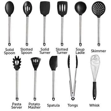 Home Hero Silicone Kitchen Utensils Set, Silicone Cooking Utensils Set, Dishwasher Safe Stainless Steel, Silicone Utensils For Cooking, Spatula Set Silicone Heat Resistant (11 Pcs - Black)