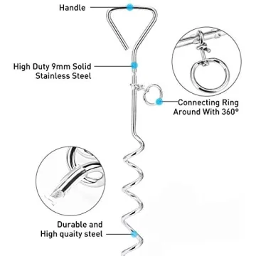 Heavy Duty Dog Tie Out Cable Anti-Rust Spiral Stake 30ft