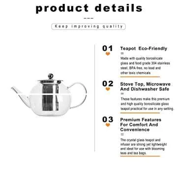 LUXU Glass Teapot - 1100ml Stovetop Safe Tea Kettle