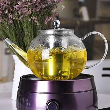 LUXU Glass Teapot - 1100ml Stovetop Safe Tea Kettle