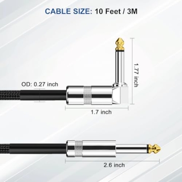 Aqdocvf Pro Guitar Cable 10ft - Right Angle & Straight